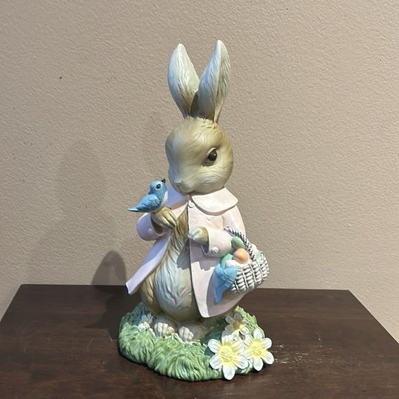 Cute Easter Bunny Rabbit With Egg Basket And Bird On Hand New Figurine 12” - Picture 5 of 5